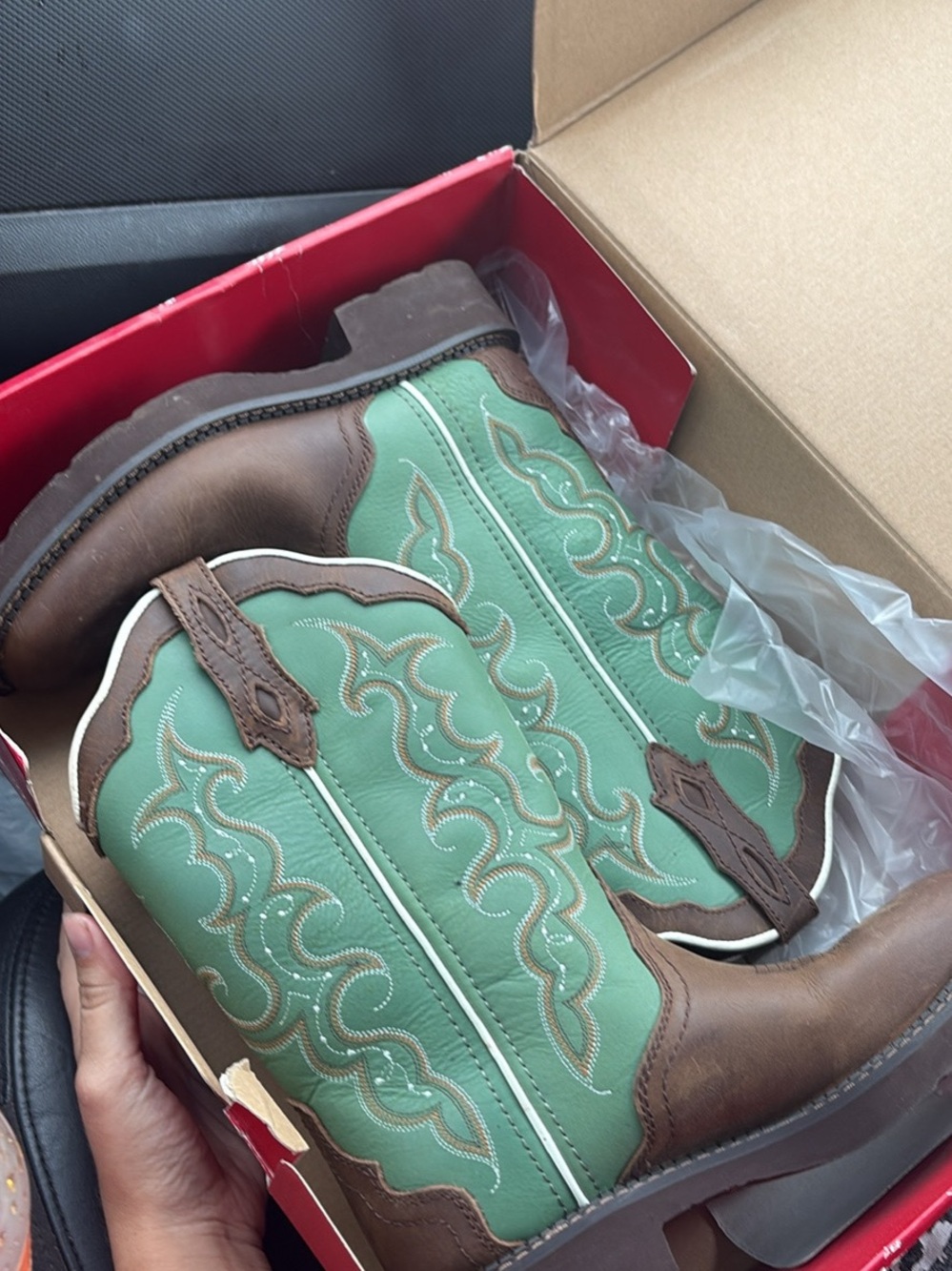 Justin Boots Mint Green and Brown Cowboy Boot - Embossed Sole